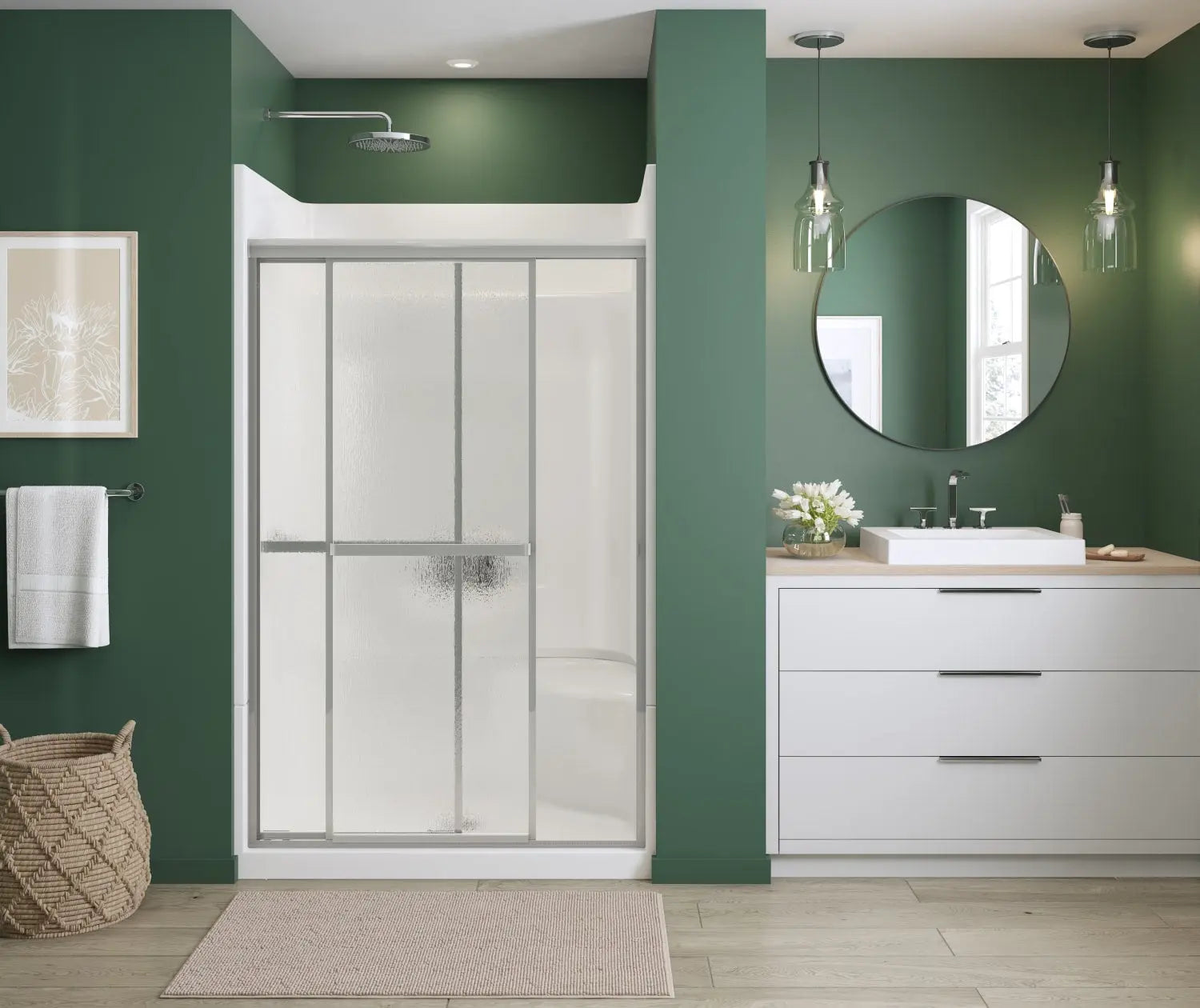 Polar 42-47 ½ in. x 68 in. Bypass Shower Door for Alcove Installation with Raindrop glass in Chrome - Plumbing Market