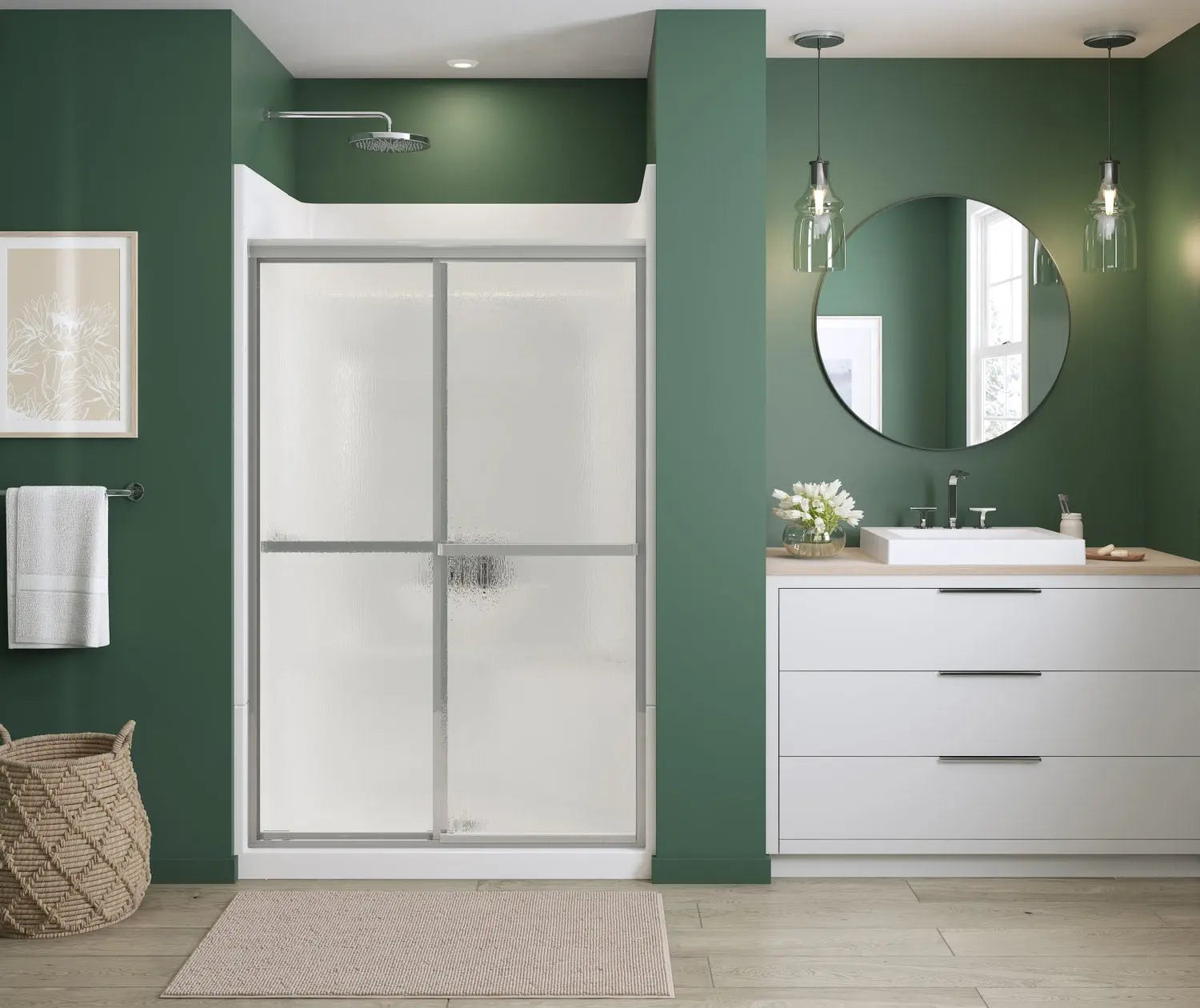 Polar 42-47 ½ in. x 68 in. Bypass Shower Door for Alcove Installation with Raindrop glass in Chrome - Plumbing Market