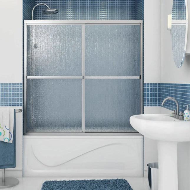 Polar 54-59 ½ in. x 57 in. Bypass Tub Door for Alcove Installation with Raindrop glass in Chrome - Plumbing Market