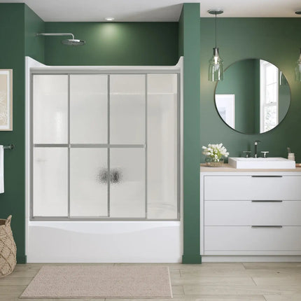 Polar 54-59 ½ in. x 57 in. Bypass Tub Door for Alcove Installation with Raindrop glass in Chrome - Plumbing Market