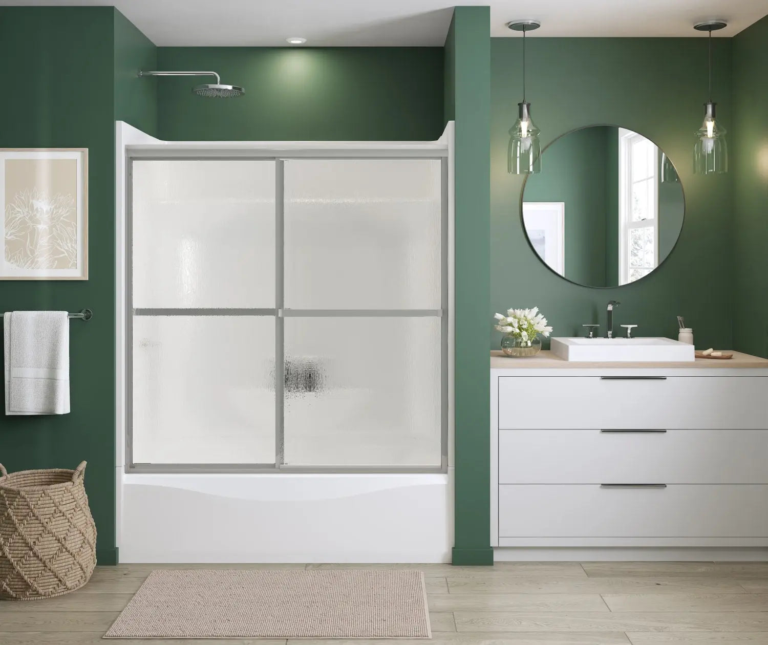 Polar 54-59 ½ in. x 57 in. Bypass Tub Door for Alcove Installation with Raindrop glass in Chrome - Plumbing Market