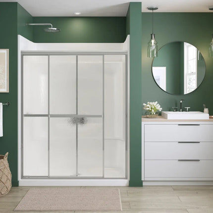 Polar 54-59 ½ in. x 68 in. Bypass Shower Door for Alcove Installation with Raindrop glass in Chrome - Plumbing Market
