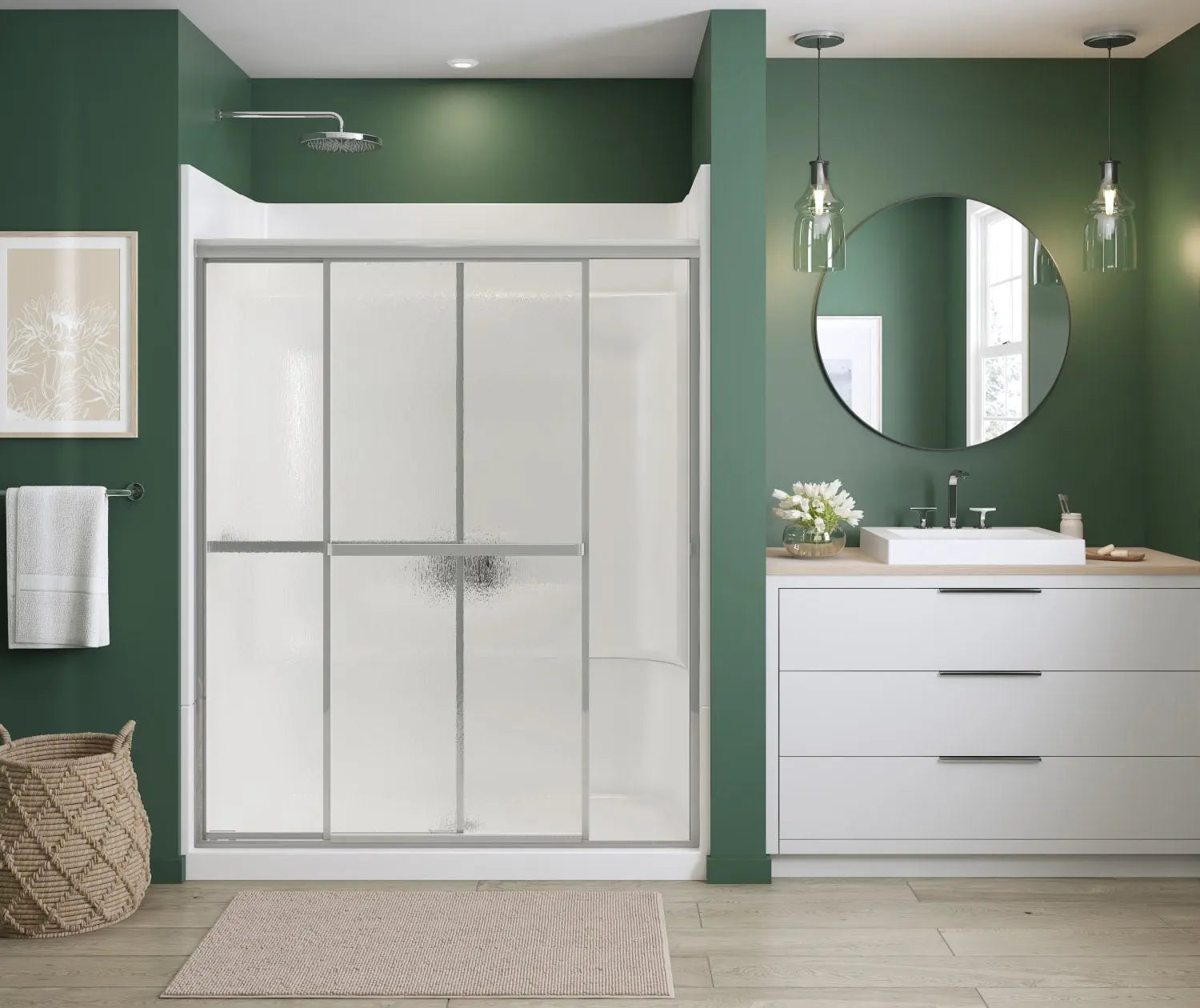 Polar 54-59 ½ in. x 68 in. Bypass Shower Door for Alcove Installation with Raindrop glass in Chrome - Plumbing Market