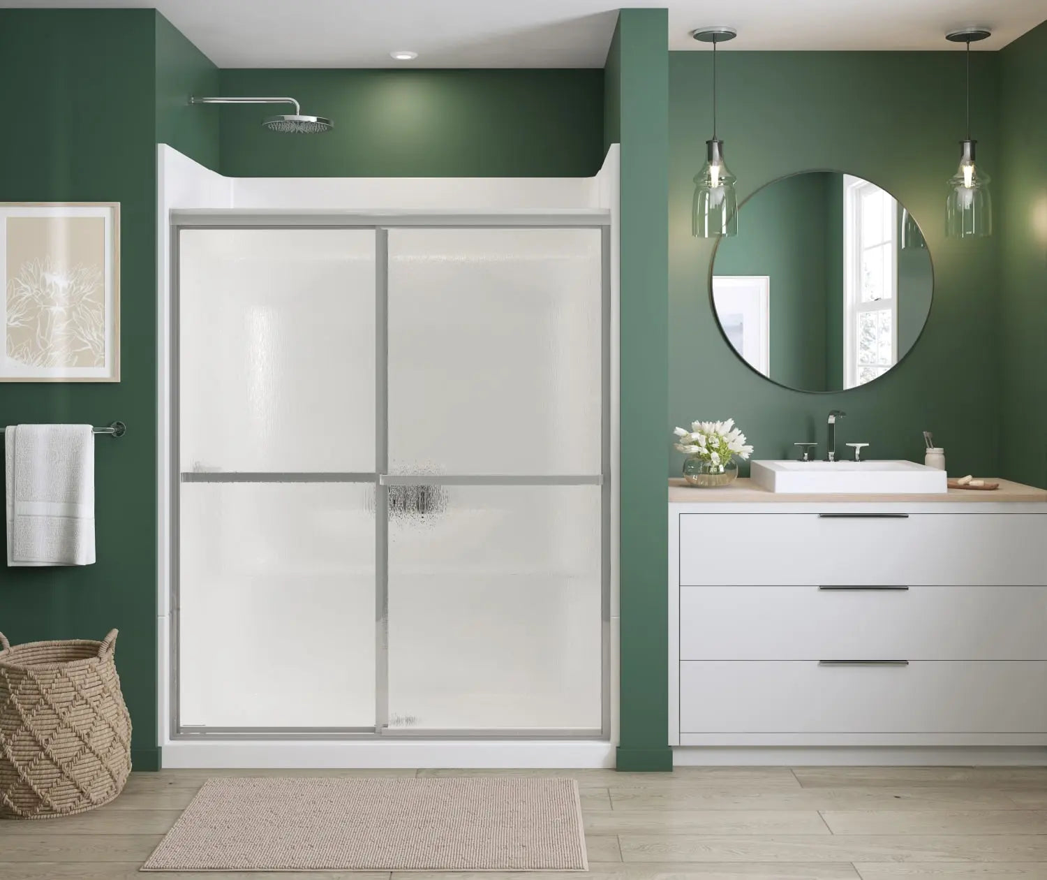 Polar 54-59 ½ in. x 68 in. Bypass Shower Door for Alcove Installation with Raindrop glass in Chrome - Plumbing Market
