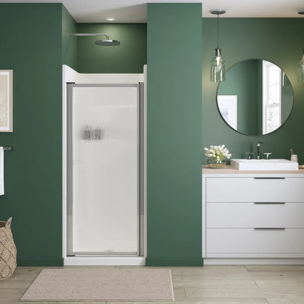 Polar Pivot 27-28 ¾ in. x 64 ½ in. Pivot Shower Door for Alcove Installation with Raindrop glass in Chrome - Plumbing Market