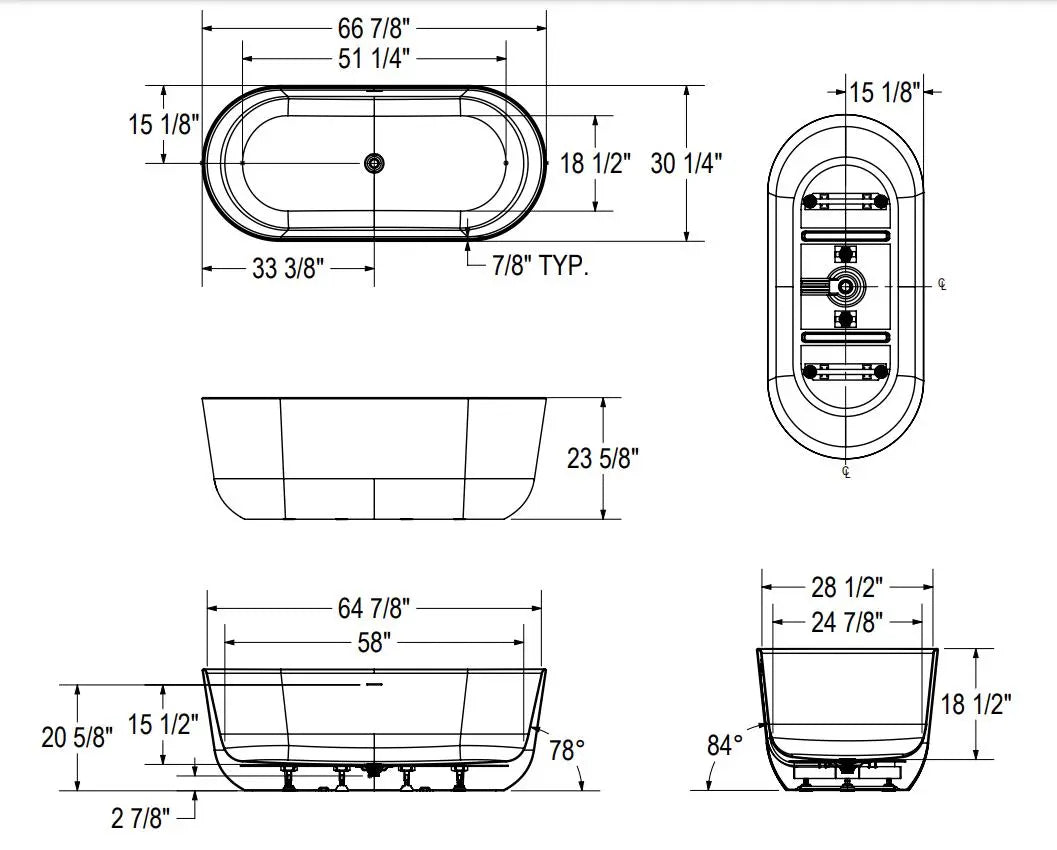 Produits Neptune 6730 AFR Acrylic Freestanding Bathtub White - Plumbing Market