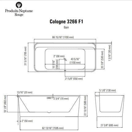 Produits Neptune Cologne 3266 AFR Acrylic Free Standing Bathtub - Plumbing Market