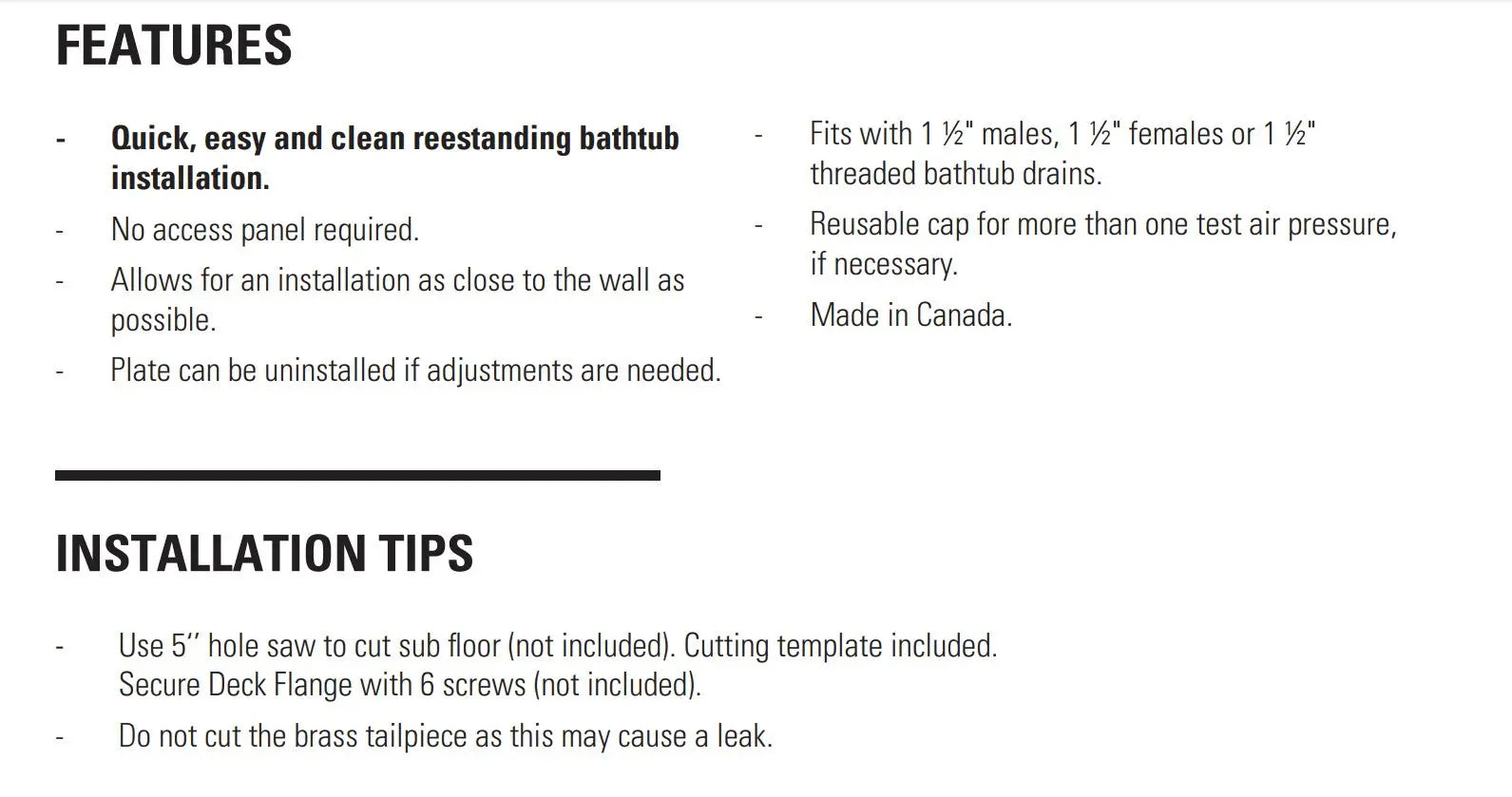 Produits Neptune Drop-in Drain Installation Kit for Your Freestanding Bathtub - Plumbing Market