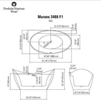 Produits Neptune Murano 3466 AFR Acrylic Freestanding Bathtub - Plumbing Market