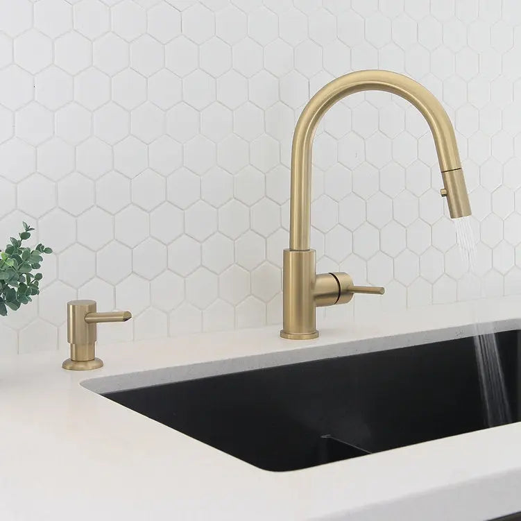 Pull Down Kitchen Faucet + Soap Dispenser - Brushed Gold Finish by Stylish® K131GS01G - Plumbing Market