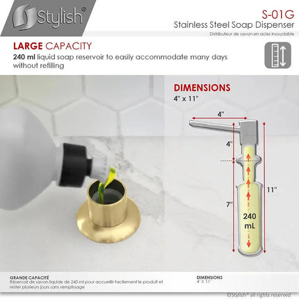 Pull Down Kitchen Faucet + Soap Dispenser - Brushed Gold Finish by Stylish® K131GS01G - Plumbing Market