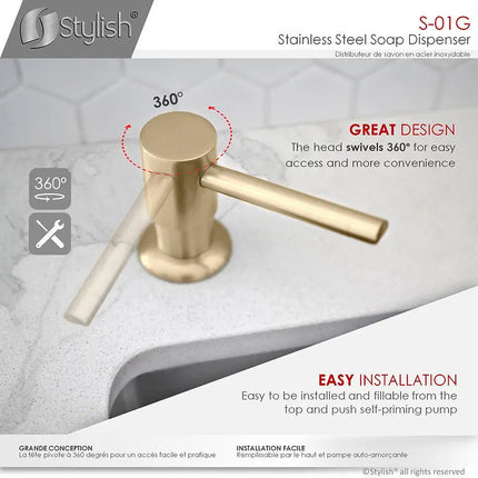 Pull Down Kitchen Faucet + Soap Dispenser - Brushed Gold Finish by Stylish® K131GS01G - Plumbing Market