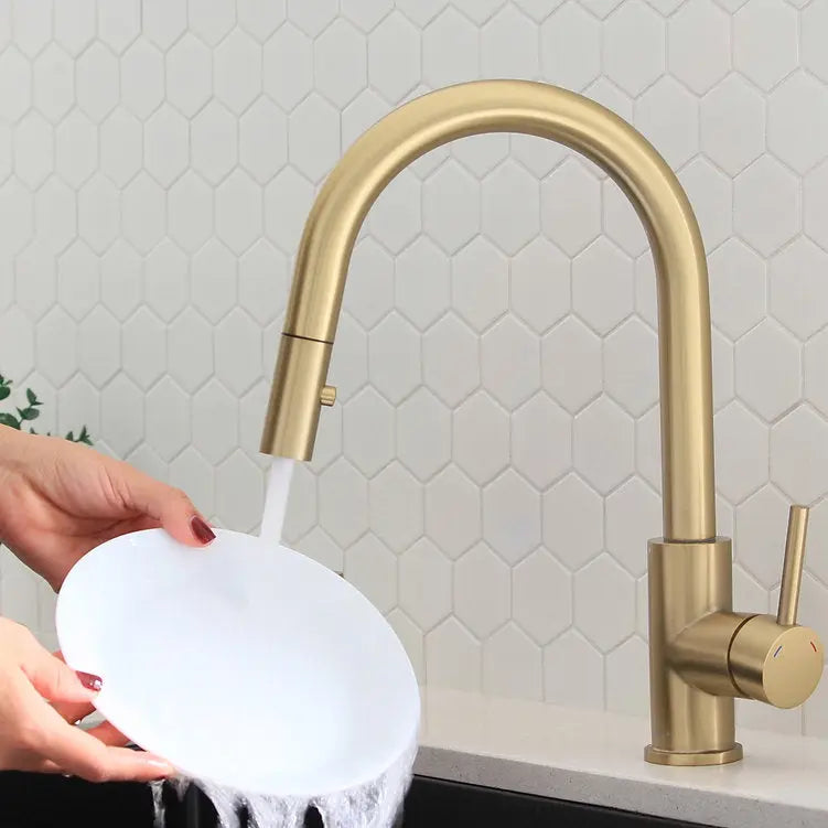 Pull Down Kitchen Faucet + Soap Dispenser - Brushed Gold Finish by Stylish® K131GS01G - Plumbing Market