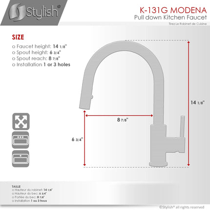 Pull Down Kitchen Faucet + Soap Dispenser - Brushed Gold Finish by Stylish® K131GS01G - Plumbing Market