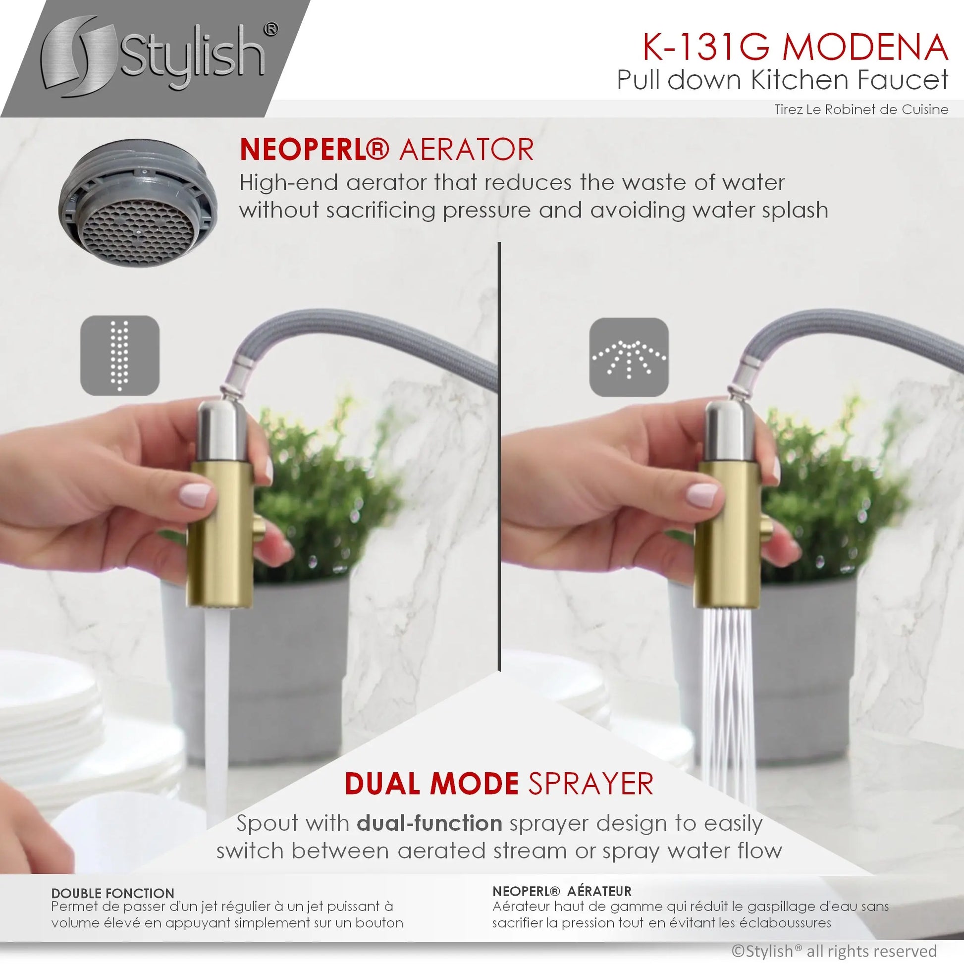 Pull Down Kitchen Faucet + Soap Dispenser - Brushed Gold Finish by Stylish® K131GS01G - Plumbing Market