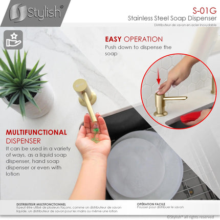 Pull Down Kitchen Faucet + Soap Dispenser - Brushed Gold Finish by Stylish® K131GS01G - Plumbing Market