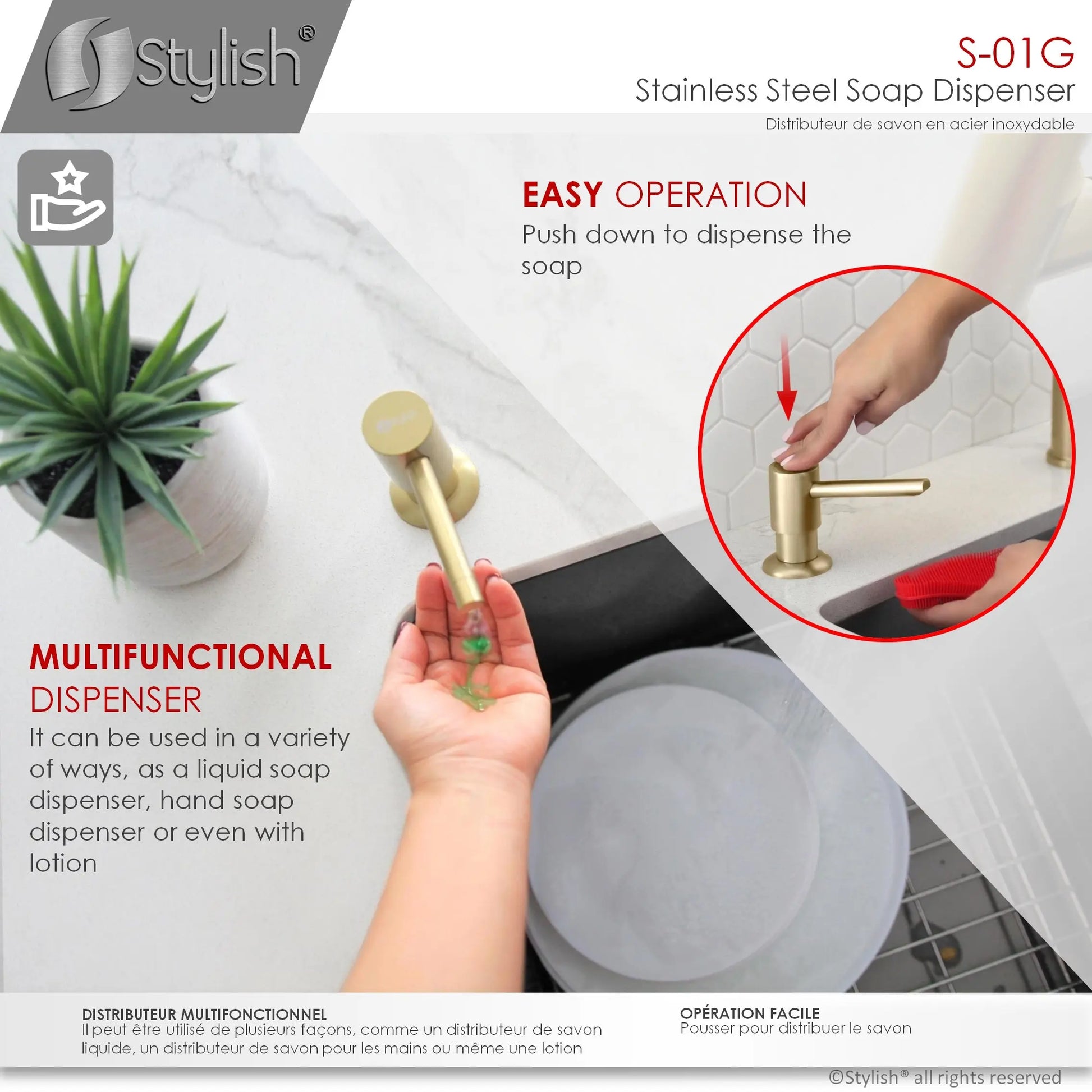 Pull Down Kitchen Faucet + Soap Dispenser - Brushed Gold Finish by Stylish® K131GS01G - Plumbing Market