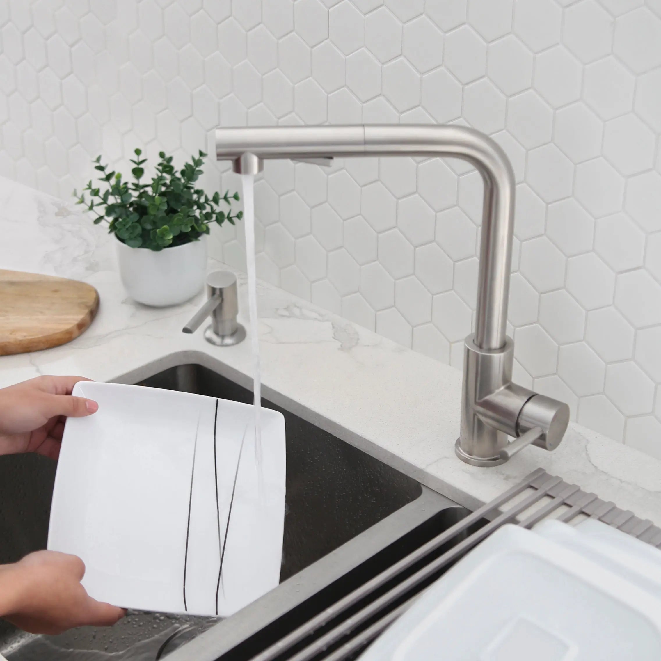 Pull Down Kitchen Faucet + Soap Dispenser - Brushed Stainless Steel Finish by Stylish® K130SS01S - Plumbing Market