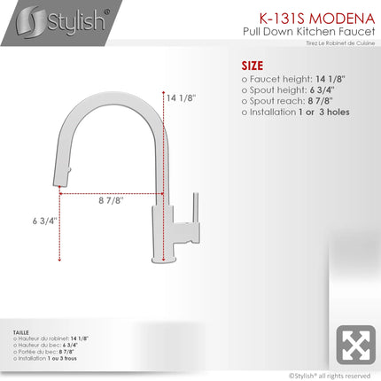 Pull Down Kitchen Faucet + Soap Dispenser - Brushed Stainless Steel Finish by Stylish® K131SS01S - Plumbing Market