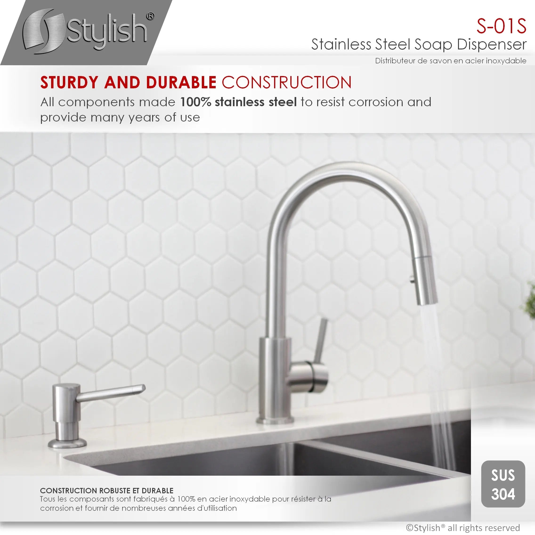 Pull Down Kitchen Faucet + Soap Dispenser - Brushed Stainless Steel Finish by Stylish® K131SS01S - Plumbing Market