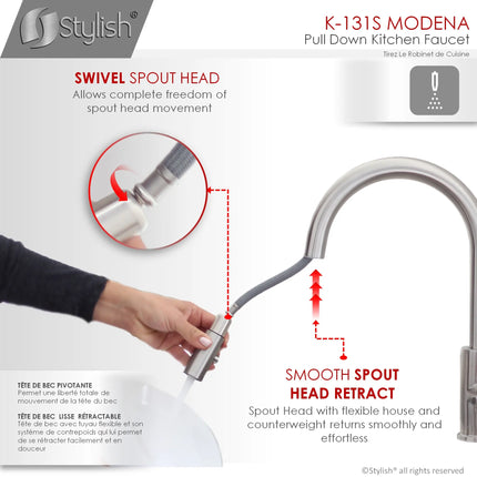 Pull Down Kitchen Faucet + Soap Dispenser - Brushed Stainless Steel Finish by Stylish® K131SS01S - Plumbing Market