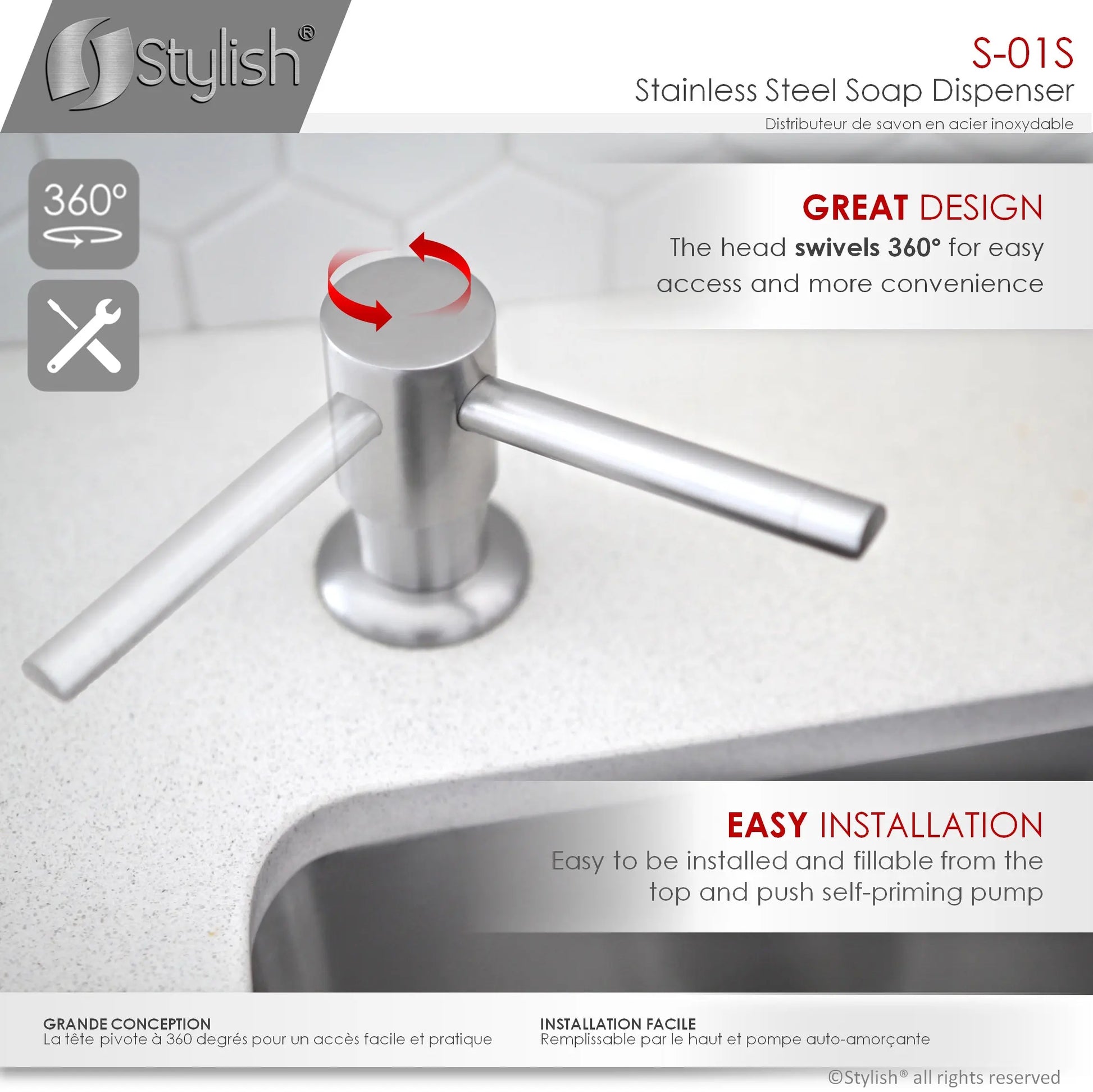 Pull Down Kitchen Faucet + Soap Dispenser - Brushed Stainless Steel Finish by Stylish® K131SS01S - Plumbing Market