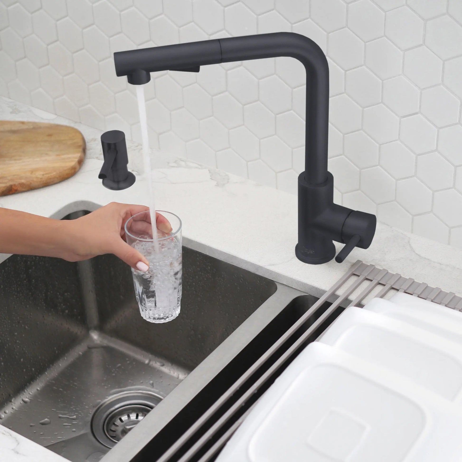 Pull Down Kitchen Faucet + Soap Dispenser - Matte Black Finish by Stylish® K130NS01N - Plumbing Market