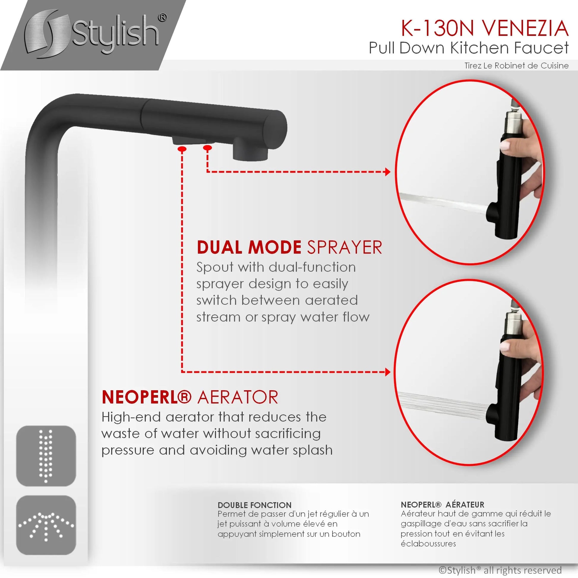 Pull Down Kitchen Faucet + Soap Dispenser - Matte Black Finish by Stylish® K130NS01N - Plumbing Market