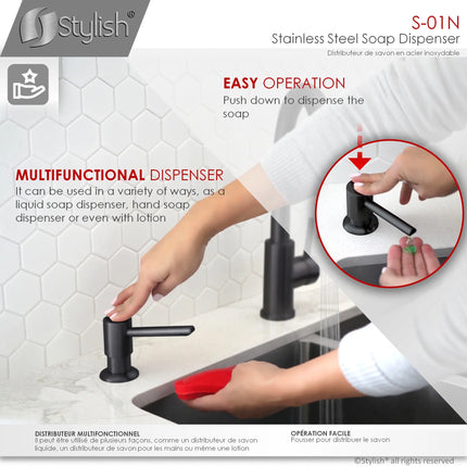 Pull Down Kitchen Faucet + Soap Dispenser - Matte Black Finish by Stylish® K130NS01N - Plumbing Market