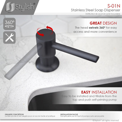 Pull Down Kitchen Faucet + Soap Dispenser - Matte Black Finish by Stylish® K130NS01N - Plumbing Market