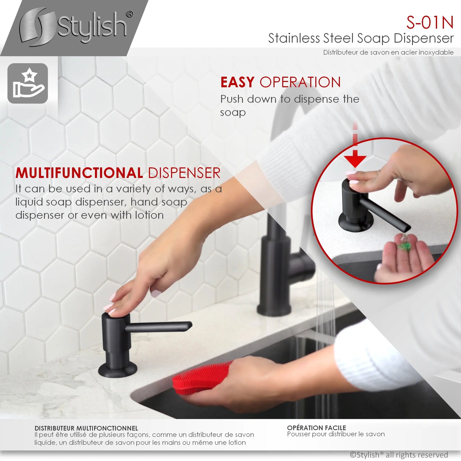 Pull Down Kitchen Faucet + Soap Dispenser - Matte Black Finish by Stylish® K131NS01N - Plumbing Market