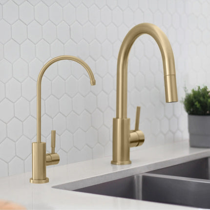 Pull Down Kitchen Faucet + Water Tap - Brushed Gold Finish by Stylish® K131GK142G - Plumbing Market