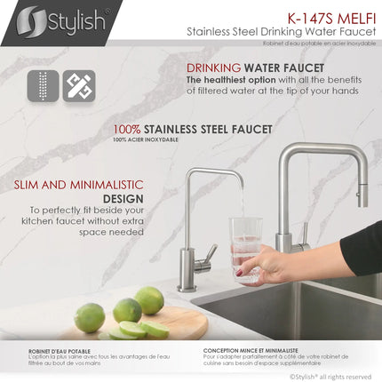 Pull Down Kitchen Faucet + Water Tap - Brushed Stainless Steel Finish by Stylish® K130SK147S - Plumbing Market