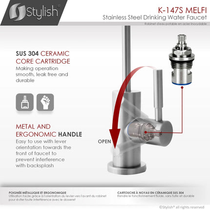 Pull Down Kitchen Faucet + Water Tap - Brushed Stainless Steel Finish by Stylish® K130SK147S - Plumbing Market