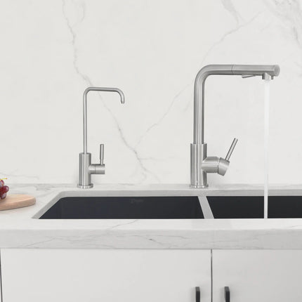 Pull Down Kitchen Faucet + Water Tap - Brushed Stainless Steel Finish by Stylish® K130SK147S - Plumbing Market
