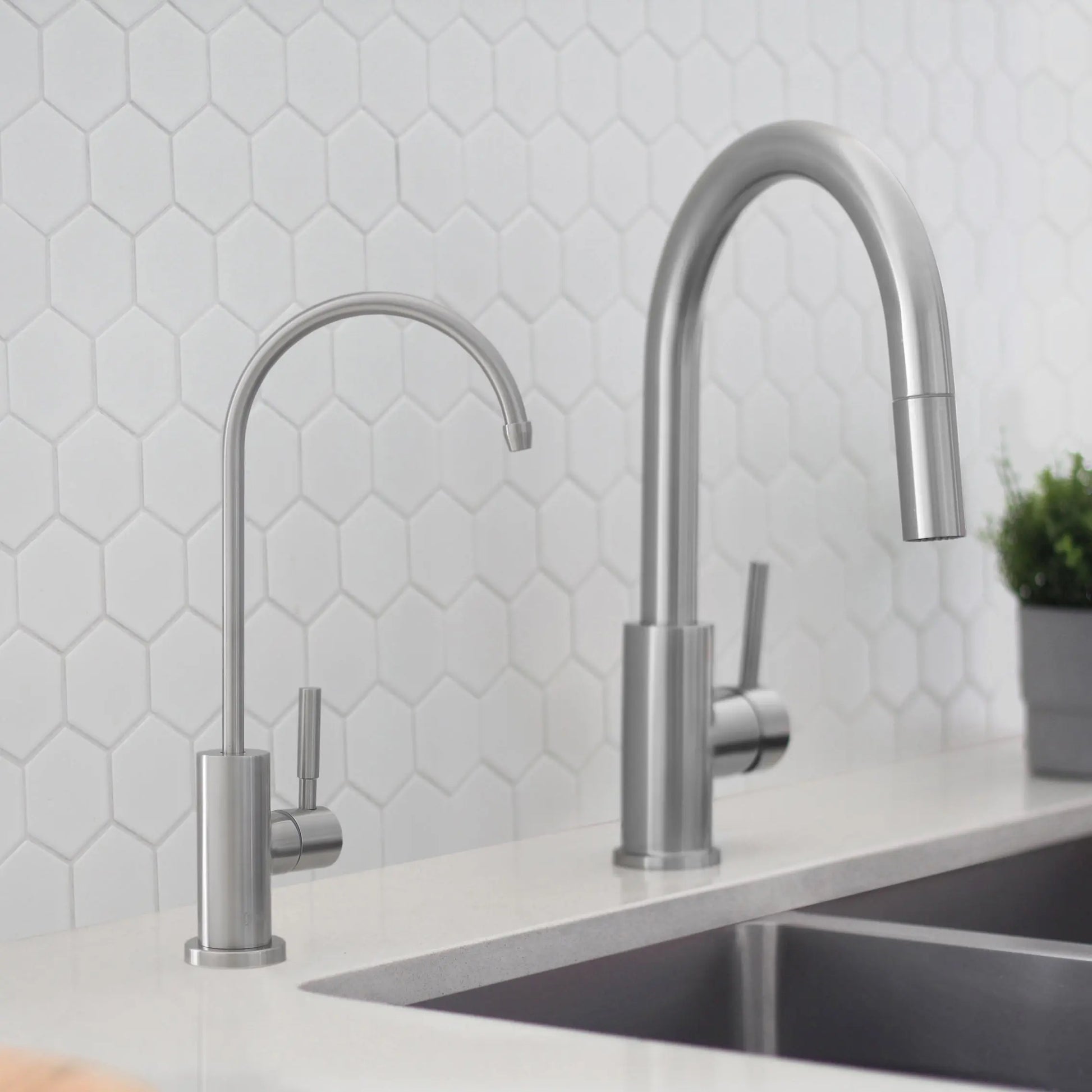 Pull Down Kitchen Faucet + Water Tap - Brushed Stainless Steel Finish by Stylish® K131SK142S - Plumbing Market