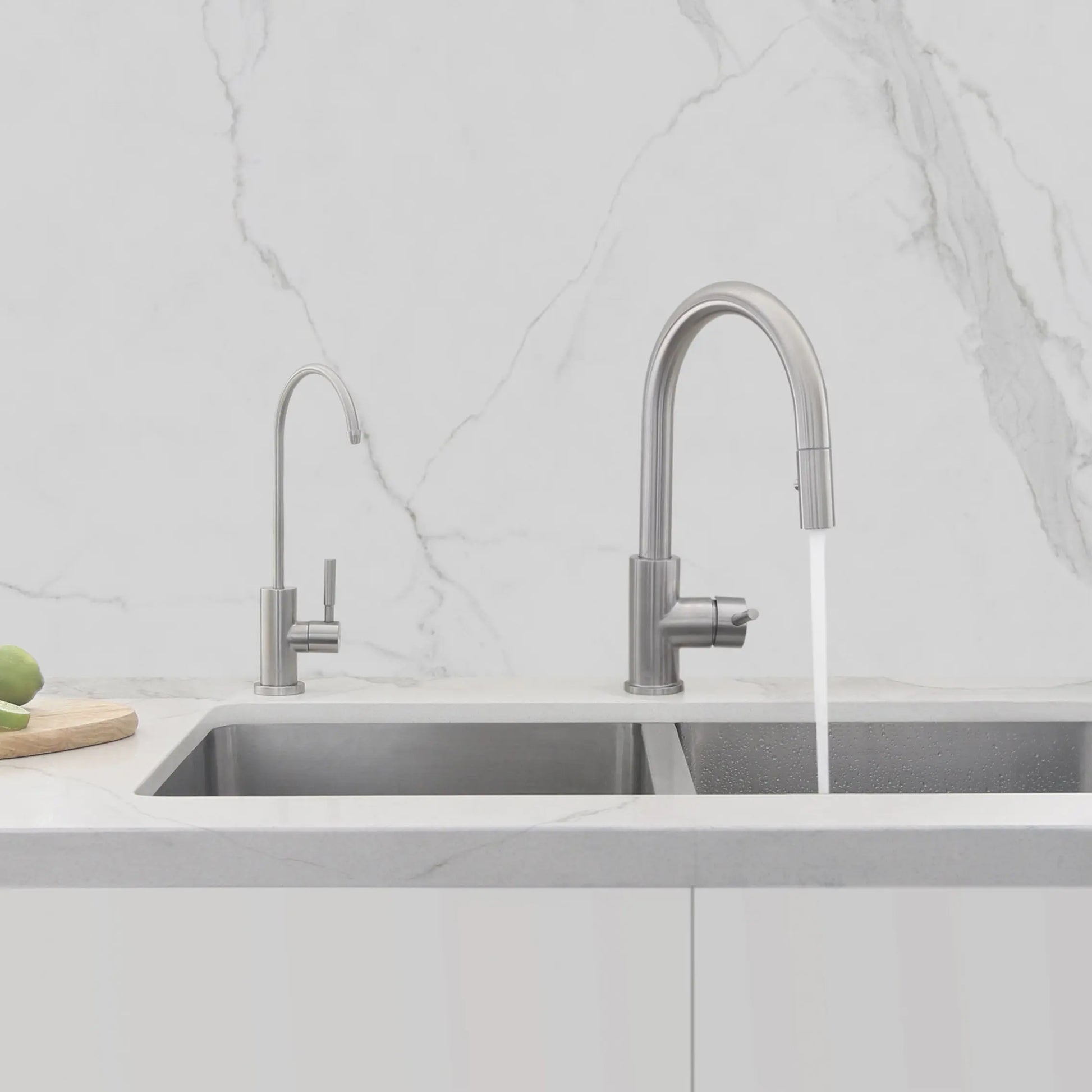Pull Down Kitchen Faucet + Water Tap - Brushed Stainless Steel Finish by Stylish® K131SK142S - Plumbing Market