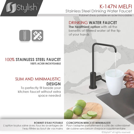 Pull Down Kitchen Faucet + Water Tap - Matte Black Finish by Stylish® K130NK147N - Plumbing Market