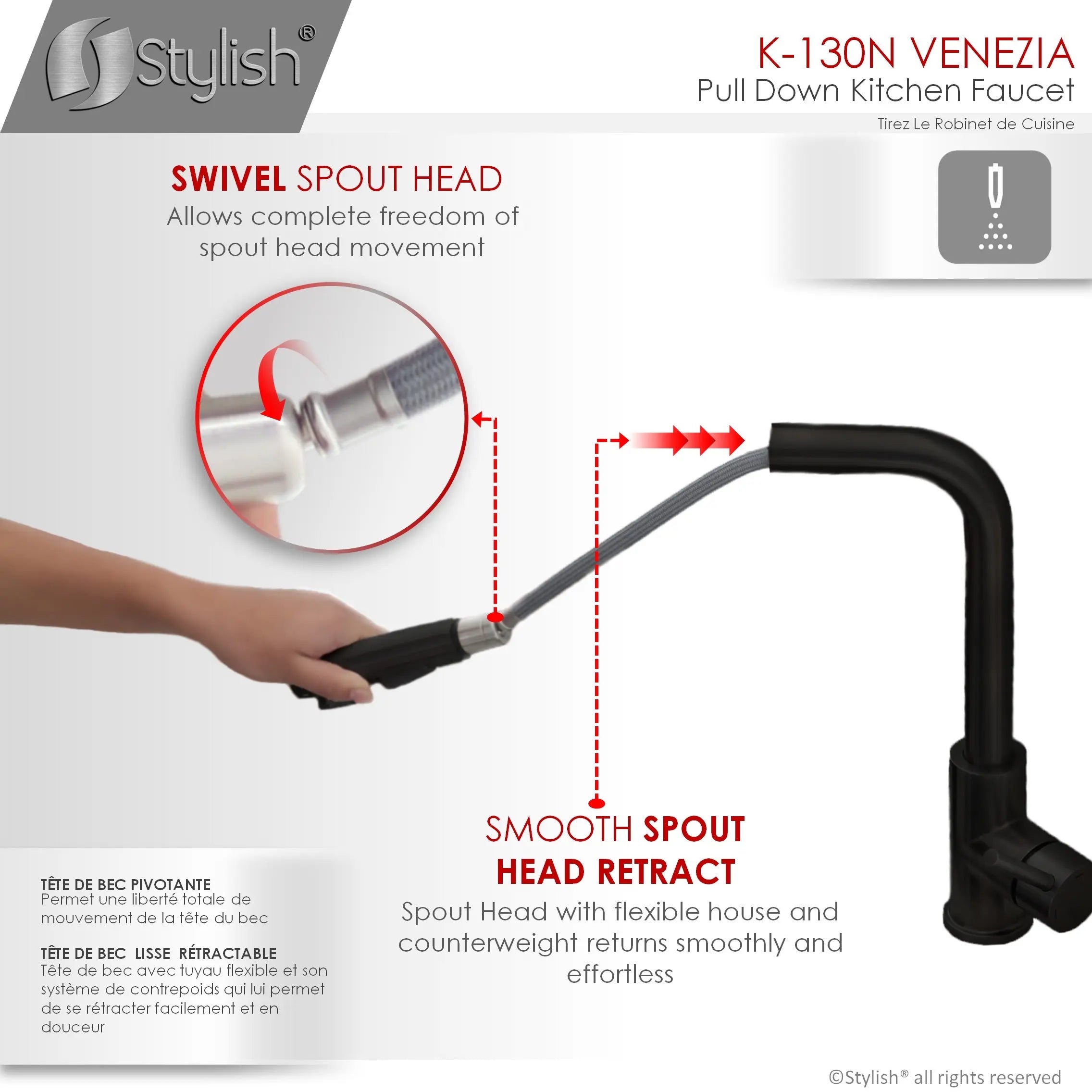 Pull Down Kitchen Faucet + Water Tap - Matte Black Finish by Stylish® K130NK147N - Plumbing Market