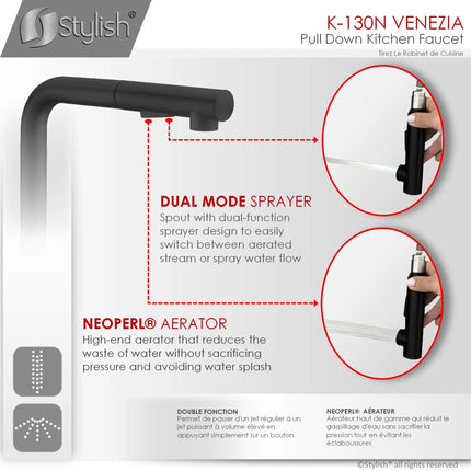 Pull Down Kitchen Faucet + Water Tap - Matte Black Finish by Stylish® K130NK147N - Plumbing Market