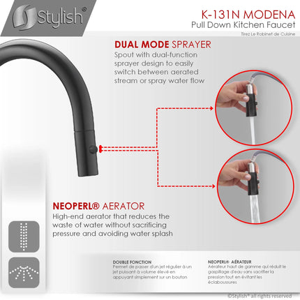 Pull Down Kitchen Faucet + Water Tap - Matte Black Finish by Stylish® K131NK142N - Plumbing Market