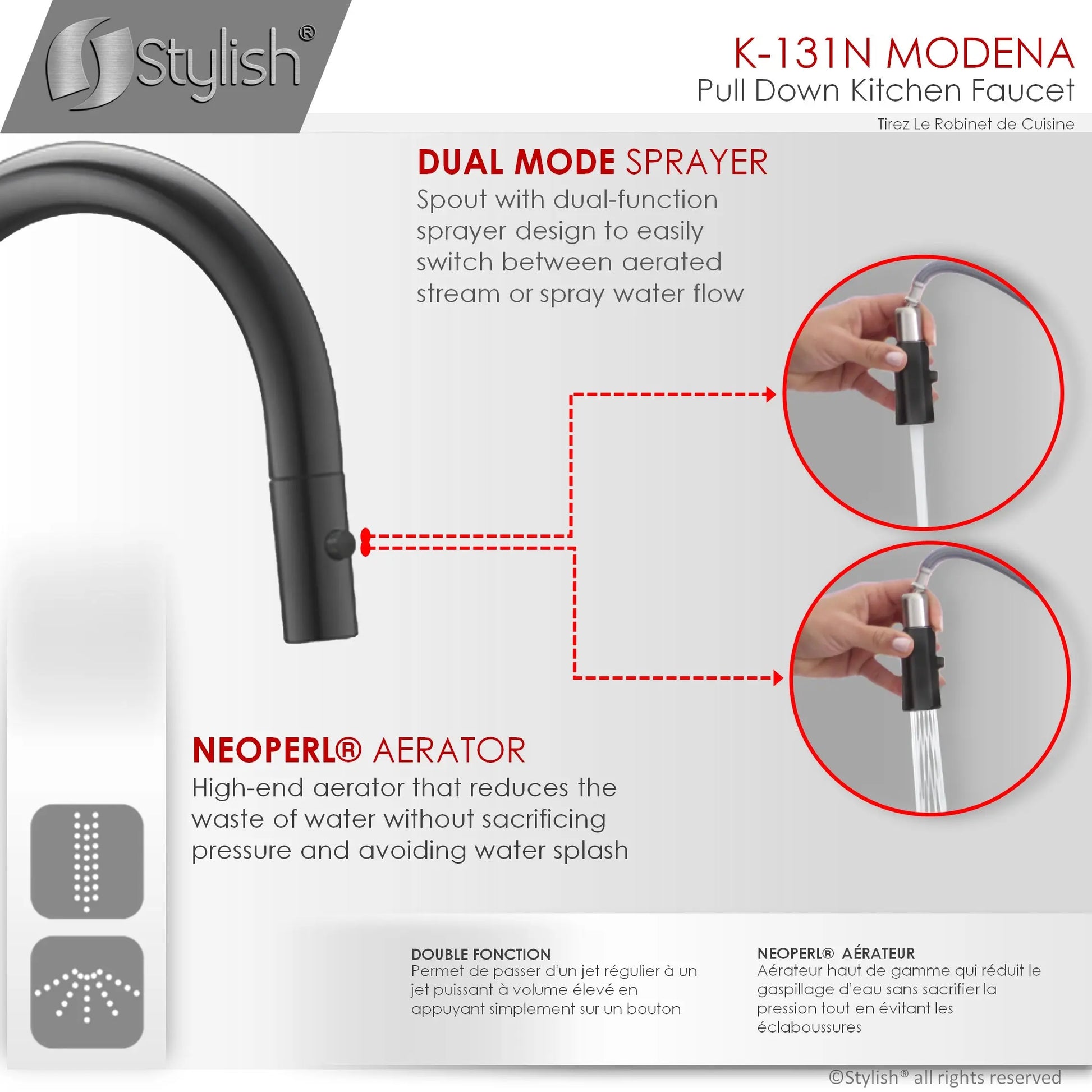 Pull Down Kitchen Faucet + Water Tap - Matte Black Finish by Stylish® K131NK142N - Plumbing Market