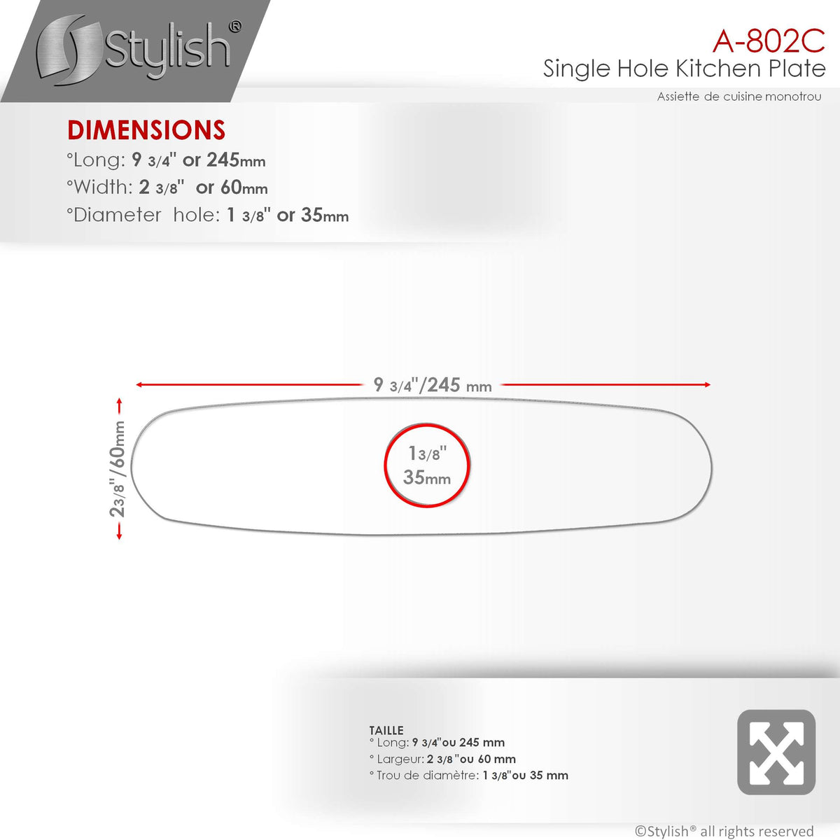 Stylish 10" Kitchen Deck Plate Chrome A-802C