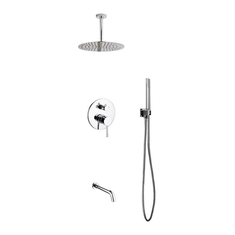 Kube Bath Aqua Rondo Shower Set w/ Ceiling Mount 12" Rain Shower, Handheld and Tub Filler - Chrome (RCR12HHTF3V)