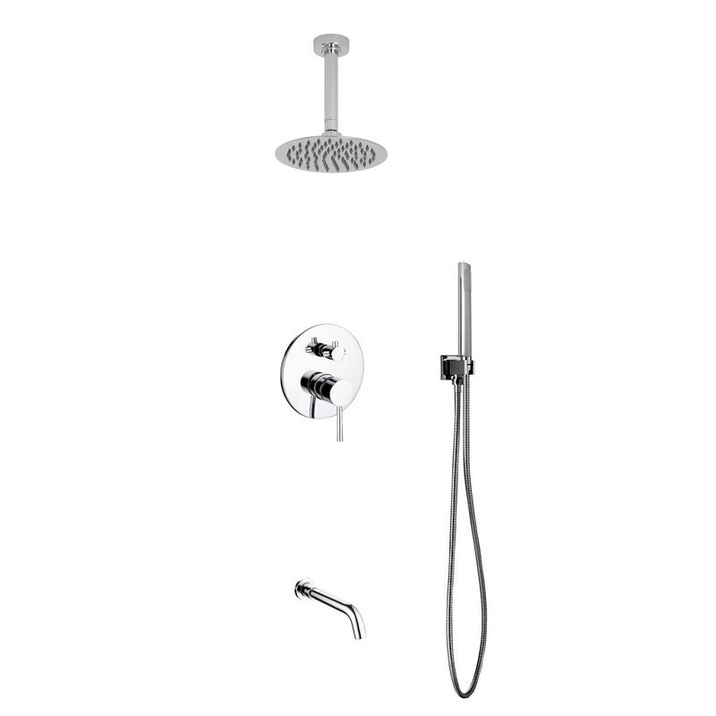 Kube Bath Aqua Rondo Brass Shower Set w/ 8" Ceiling Mount Round Rain Shower, Handheld and Tub Filler - Chrome (RCR8HHTF3V)