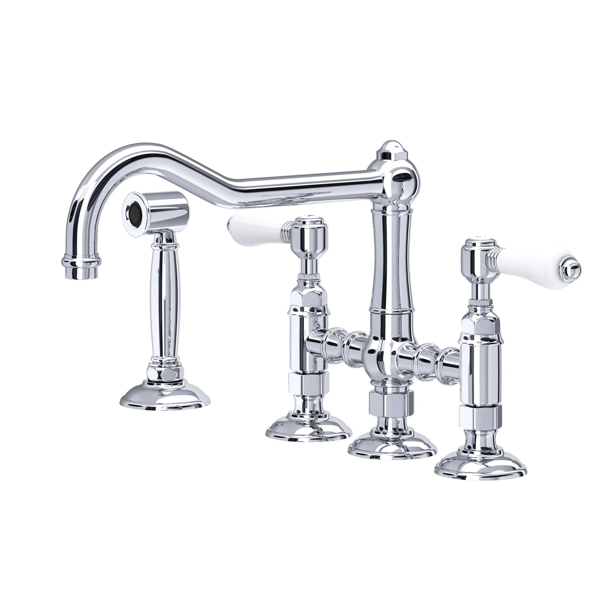 ROHL Acqui Bridge Kitchen Faucet With Side Spray A1458LPWS - Polished Chrome