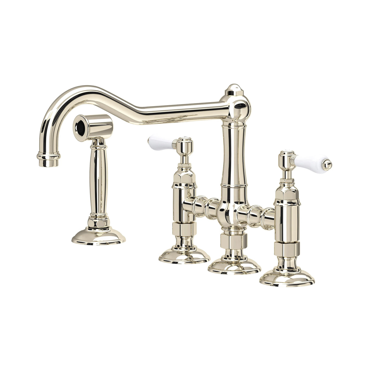 ROHL Acqui Bridge Kitchen Faucet With Side Spray A1458LPWS - Polished Nickel