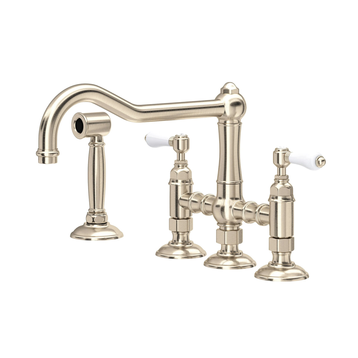 ROHL Acqui Bridge Kitchen Faucet With Side Spray A1458LPWS - Satin Nickel