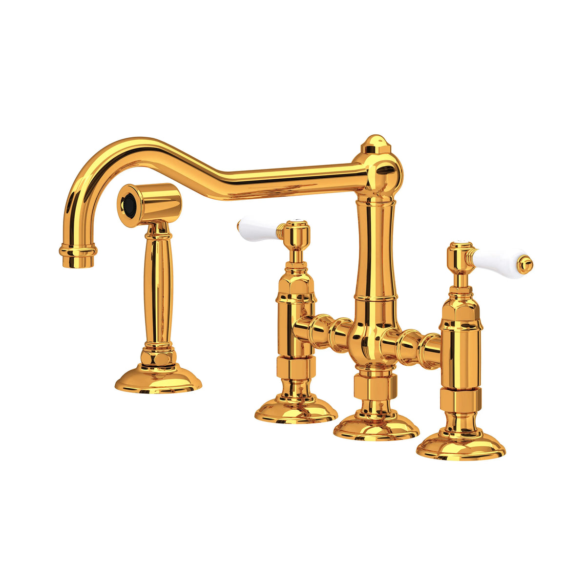 ROHL Acqui Bridge Kitchen Faucet With Side Spray A1458LPWS - Italian Brass