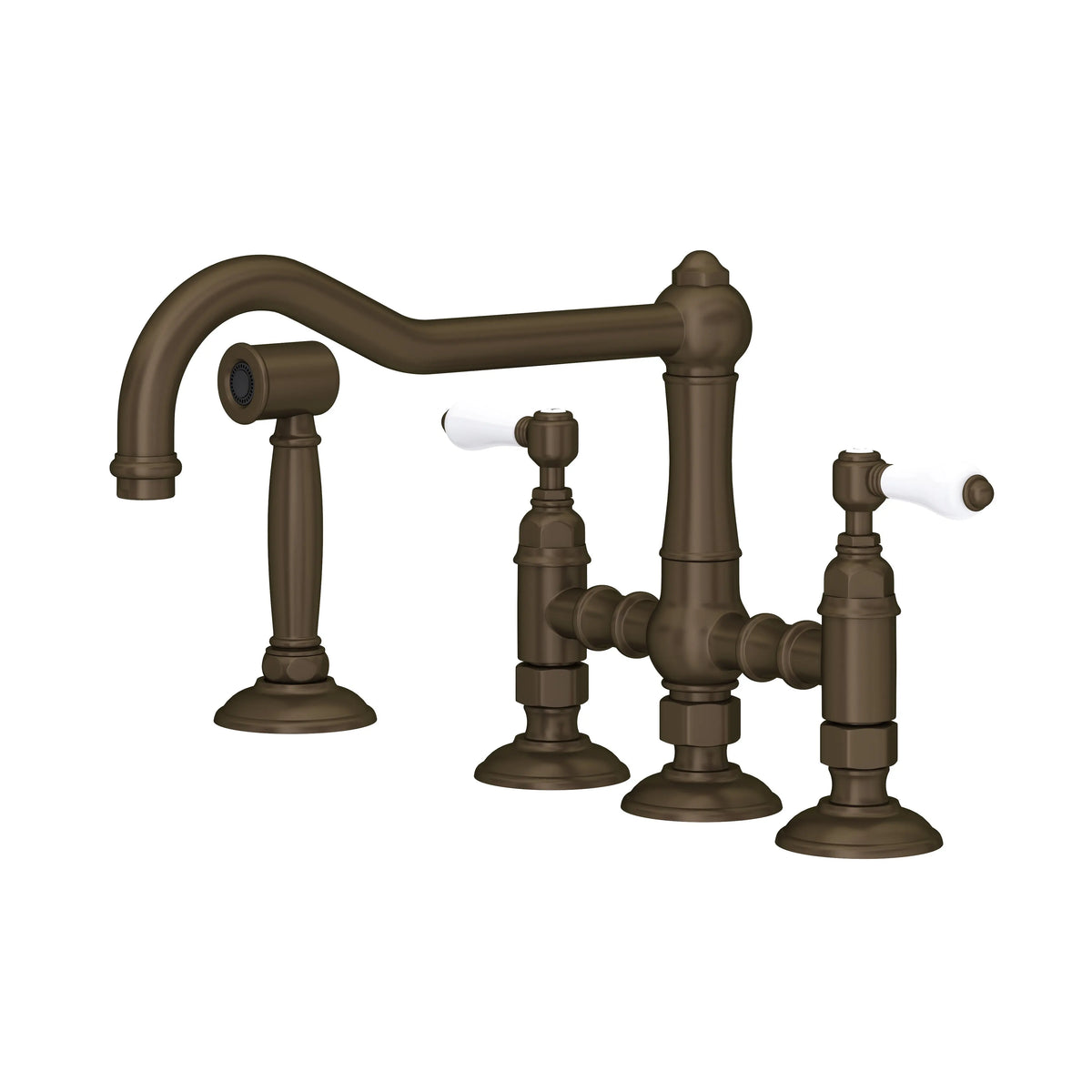 ROHL Acqui Bridge Kitchen Faucet With Side Spray A1458LPWS - Tuscan Brass